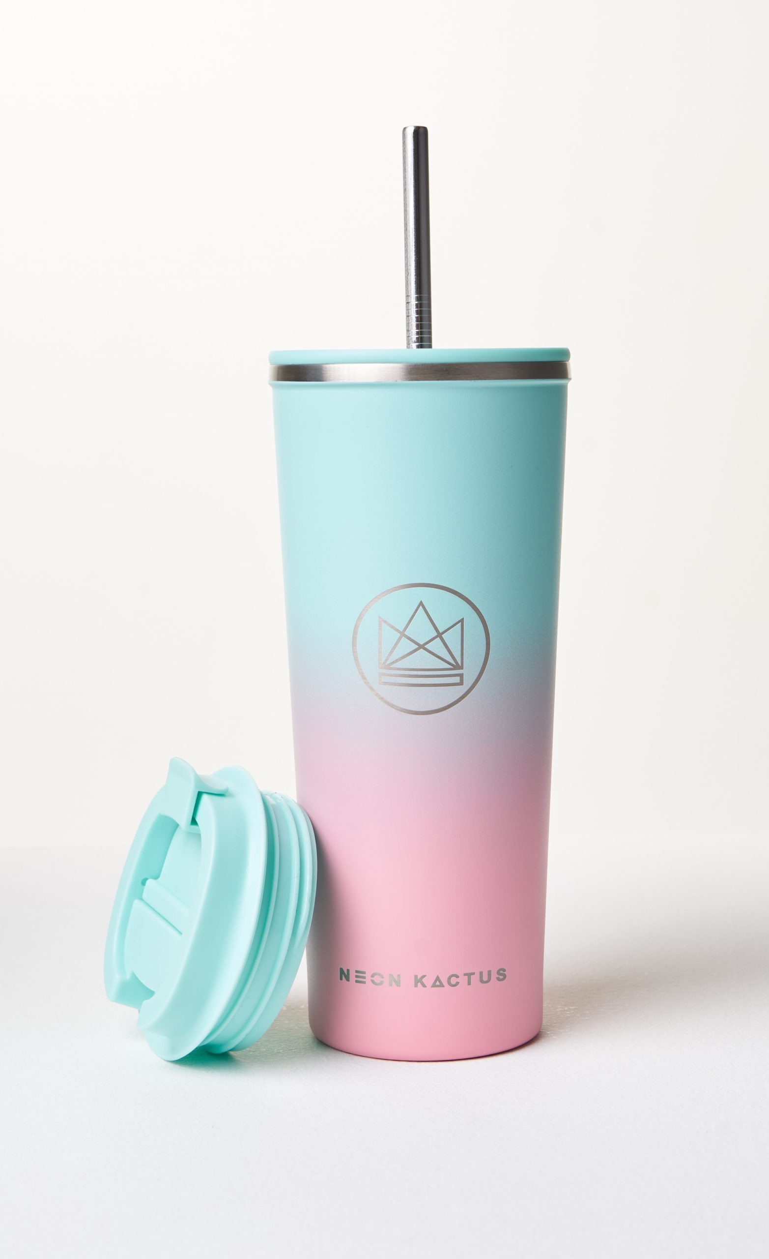 24 oz. Pink & Blue Reusable Plastic Tumbler with Lid & Straw